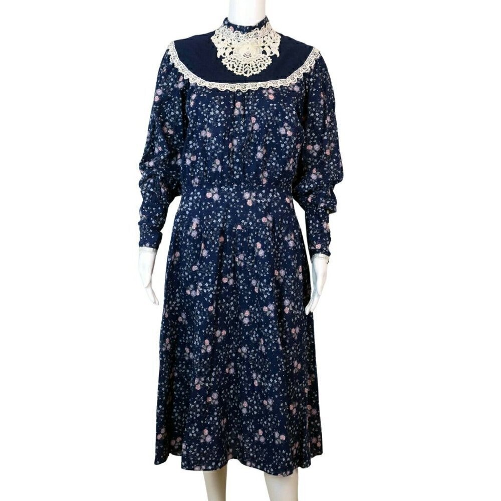 Vintage 70's Gunne Sax Blue Floral Prairie Dress